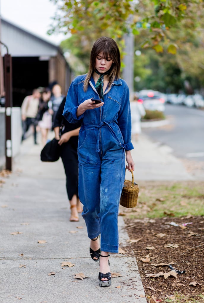 A Functional Jumpsuit Looks Feminine With Peep-Toe Wedges A Functional Jumpsuit Looks Feminine With Peep-Toe Wedges