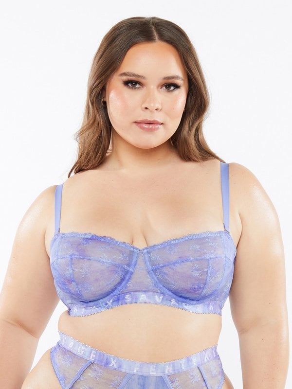 SAVAGE X FENTY Watercolor Tie Dye Unlined Lace Strapless Bra in Blue & Purple