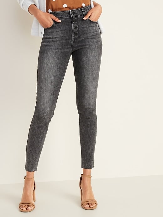 High-Waisted Button-Fly Rockstar Super Skinny Ankle Jeans