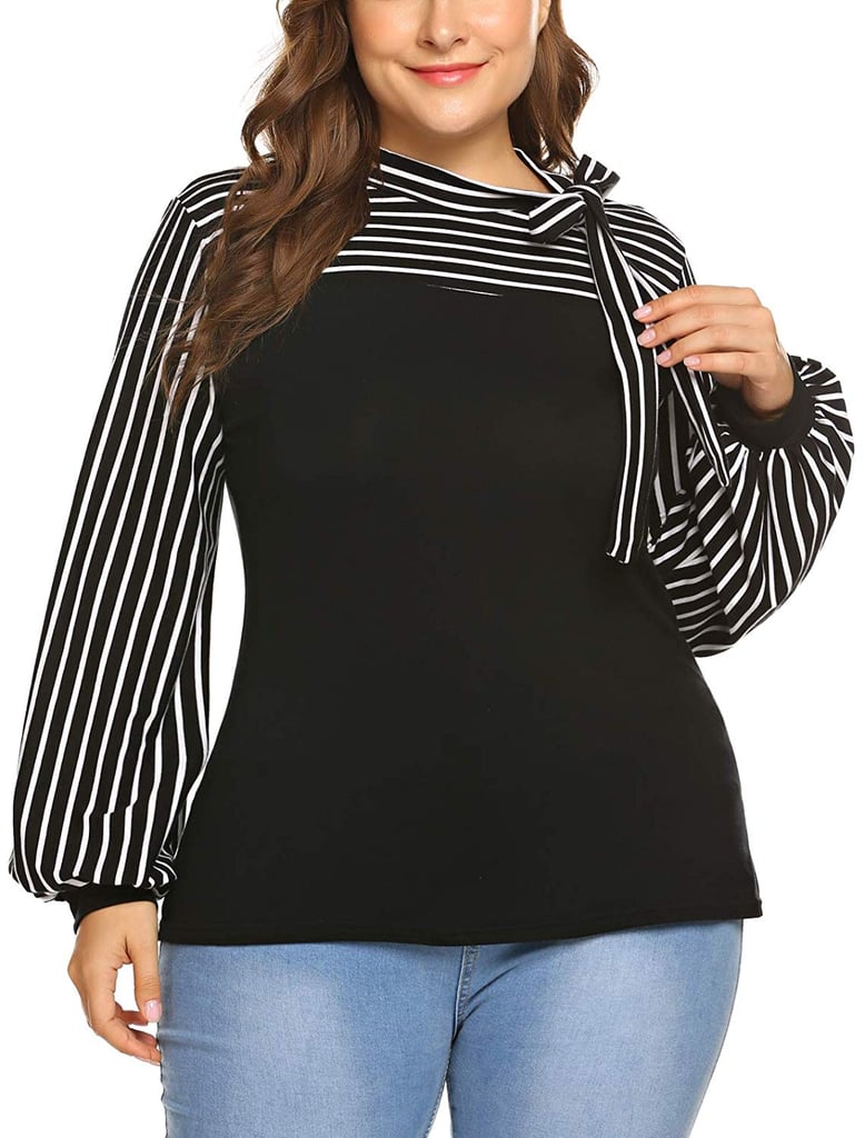 Tie-Bow Neck Striped Blouse