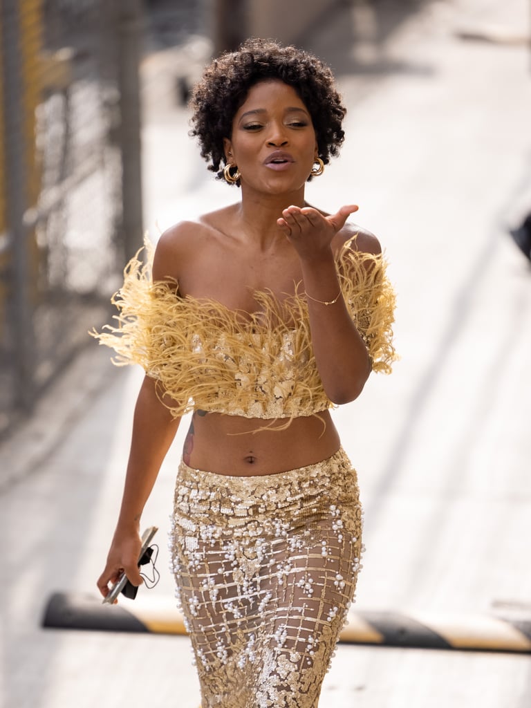 Keke Palmer Glows in This Feathered Georges Chakra Skirt Set