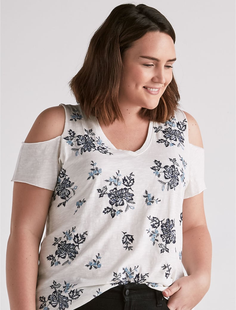 Lucky Brand Women's Floral Embroidered T-Shirt White Size Medium