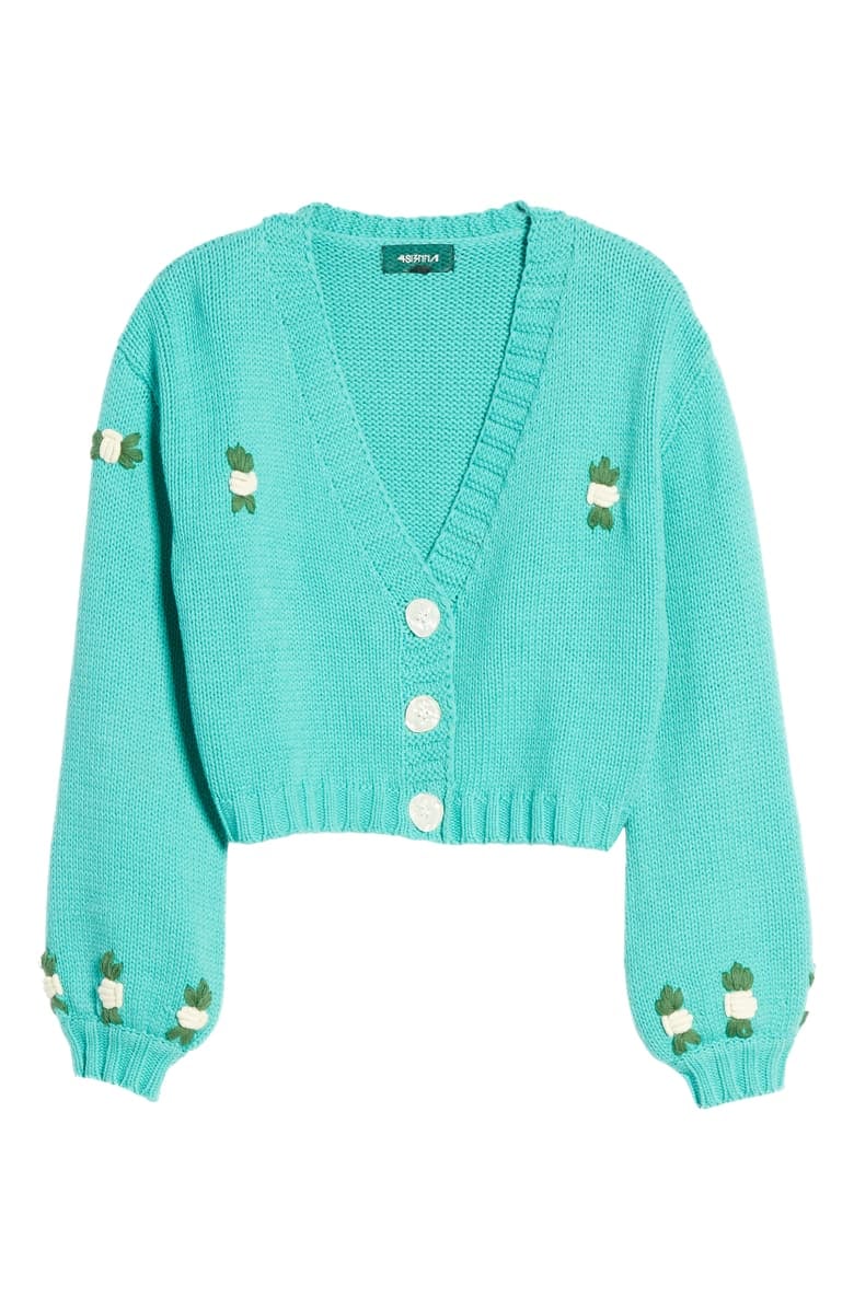 teal cropped cardigan