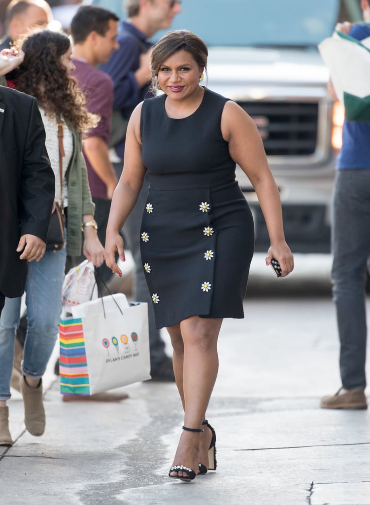 Kaling headed to "Jimmy Kimmel" looking polished in a double-breasted sheath dress in June 2016.
