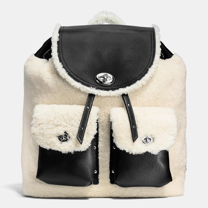Coach Turnlock Tie Rucksack In Shearling ($550)