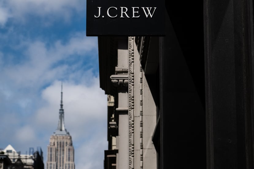NEW YORK, NY - MAY 01: J. Crew signage  is seen on 5th Avenue on May 1, 2020 in New York City. Clothing apparel company J. Crew is preparing to file for bankruptcy protection. (Photo by Jeenah Moon/Getty Images)