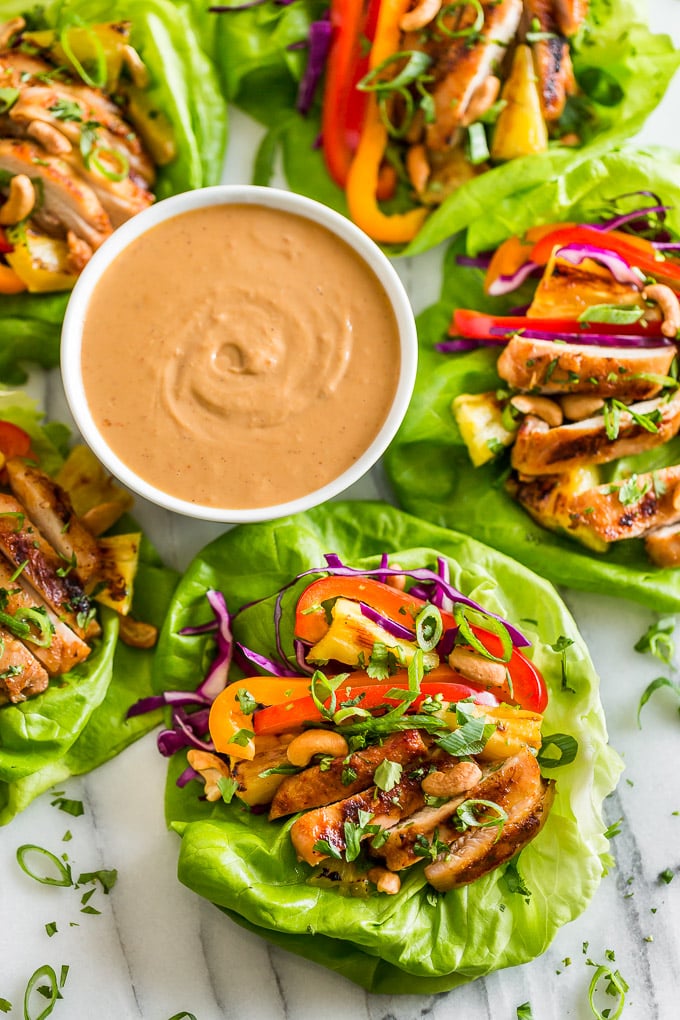 Rainbow Thai Chicken Lettuce Wraps