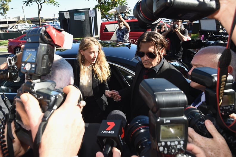 GOLD COAST, AUSTRALIA - APRIL 18:  Johnny Depp and Amber Heard arrives at Southport Magistrates Court on April 18, 2016 in Gold Coast, Australia. Heard is facing two counts of breaching Australia's quarantine laws by allegedly bringing in her pet dogs Pis
