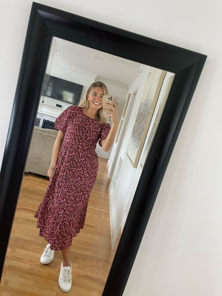 Floral Puff-Sleeve Button-Front Midi Swing Dress Selfie