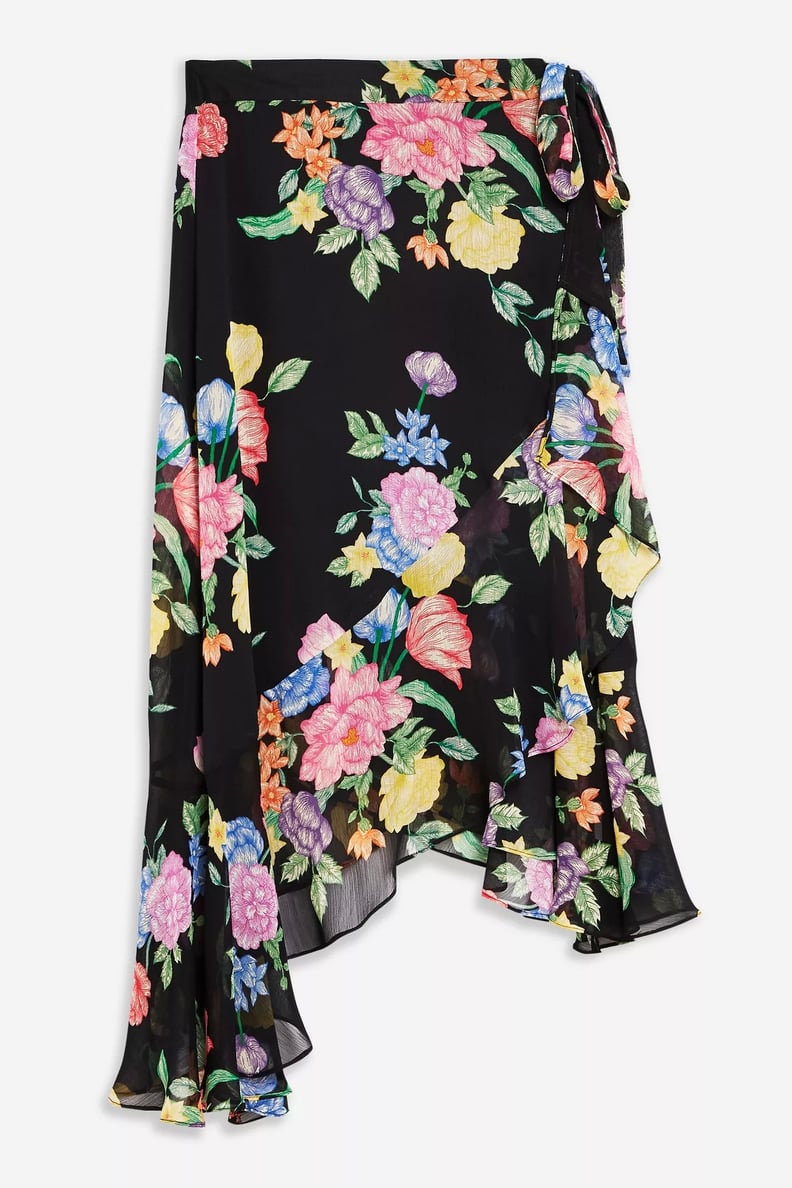 Topshop Floral Chiffon Wrap Midi Skirt