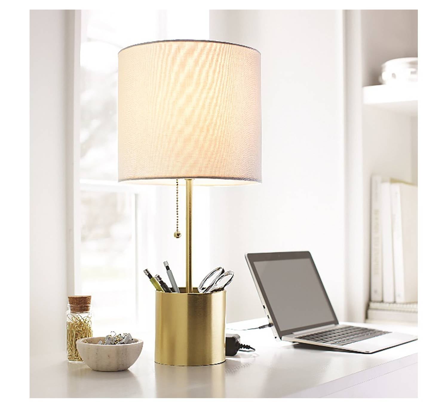 Room Essentials Stick Table Lamp With Plated Brass Storage Cup