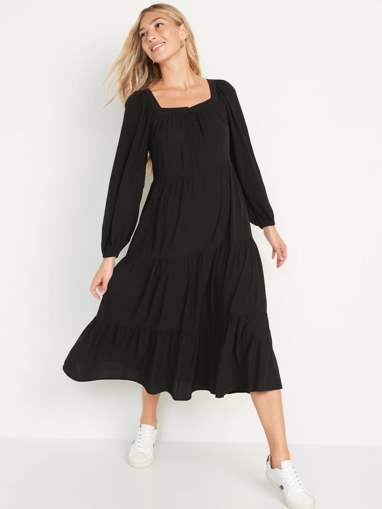 Old Navy Long-Sleeve Button-Down Tiered Midi Swing Dress