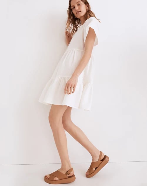 A White Dress: Madewell Linen-Blend Flutter-Sleeve Tiered Mini Dress