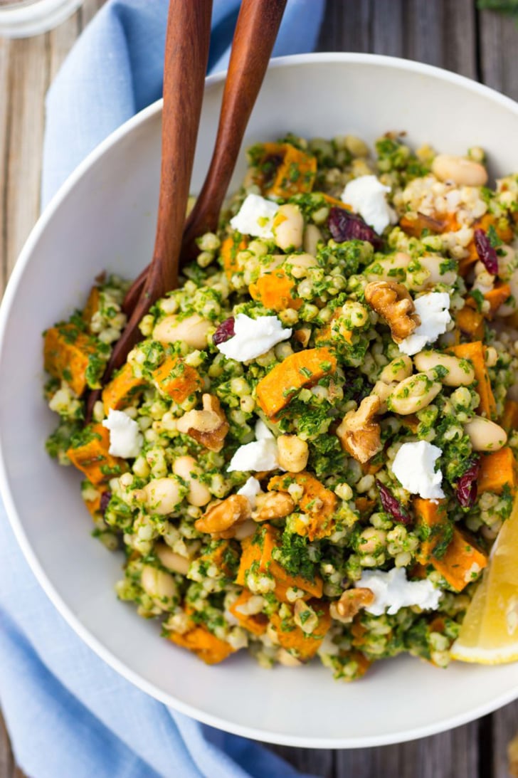 Sorghum, Sweet Potato, and White Bean Salad With Kale Pesto