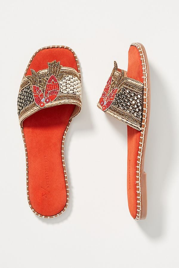 Anthropologie Bird Embellished Slide Sandals