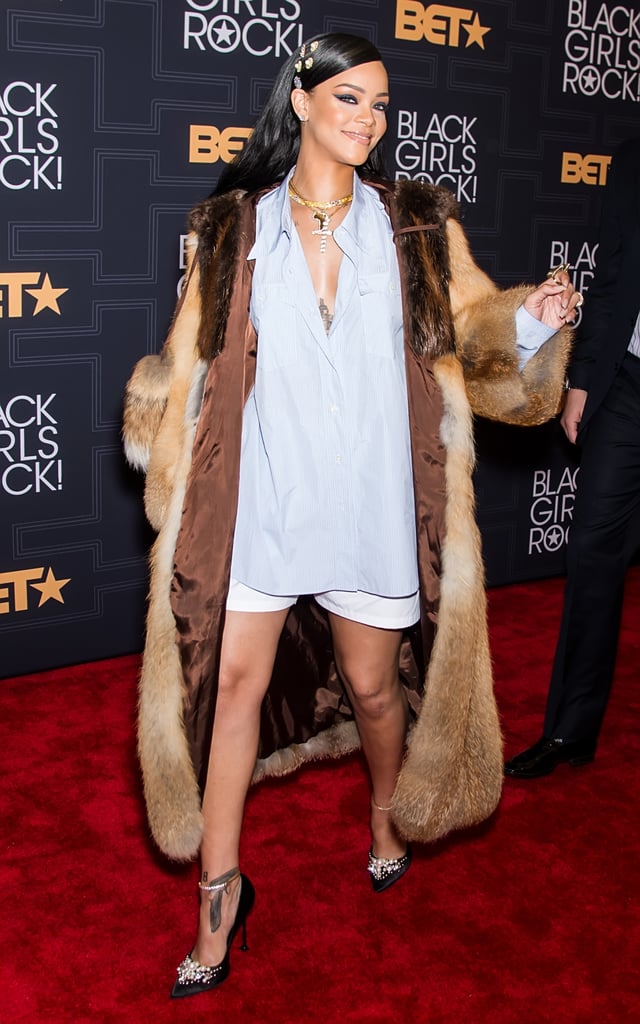 Rihanna is also a fan of wearing fuzzy coats on the red carpet, as seen when she wore this piece to a 2016 BET event.