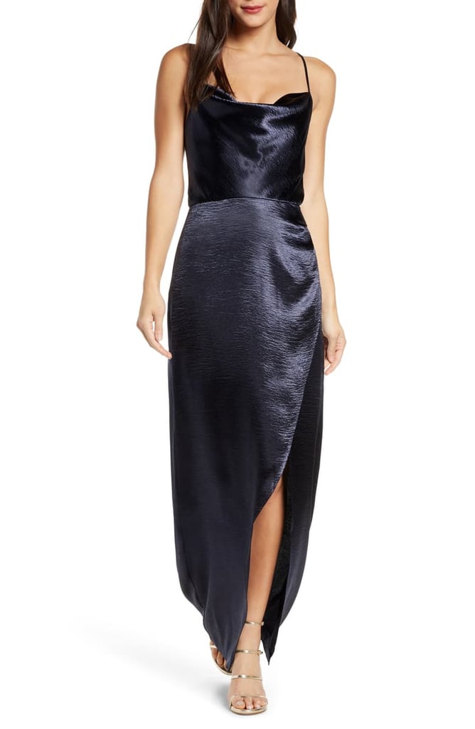 WAYF The Molly Cowl Neck Rumpled Satin Gown