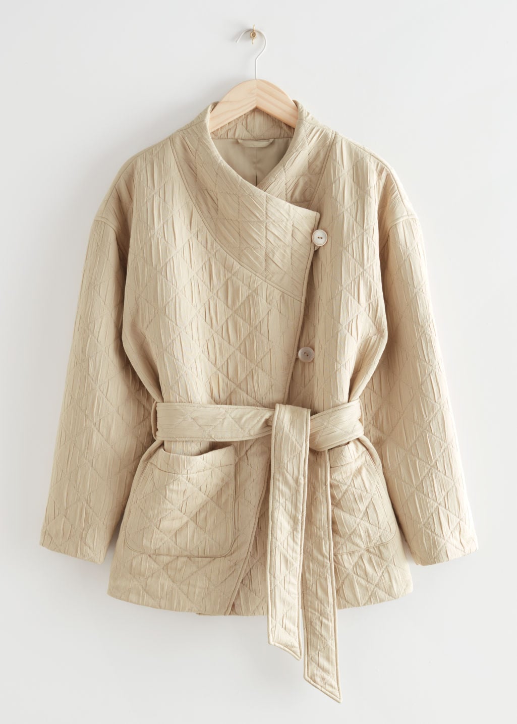 Puffer coat shop with wrap collar
