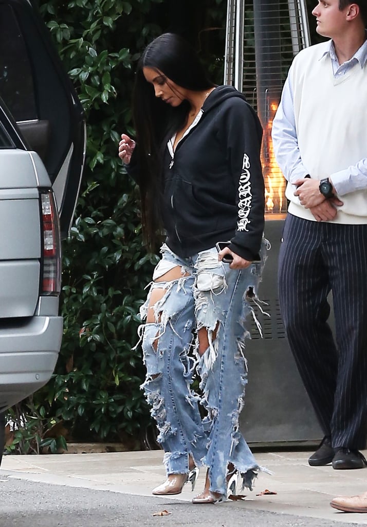 Kim Kardashian Ripped Jeans January 2017