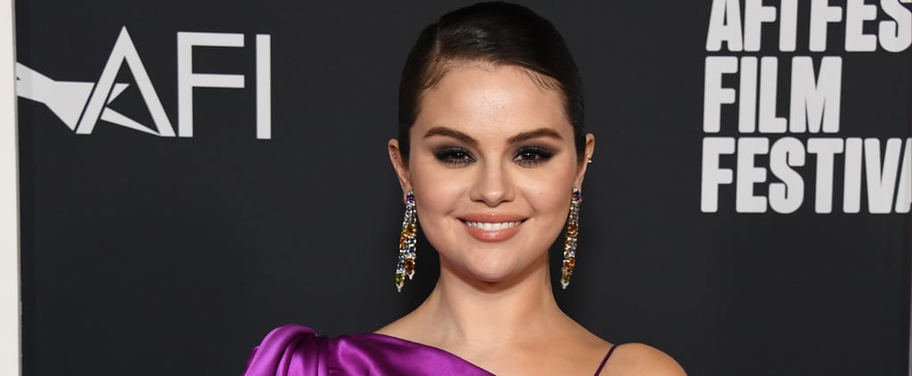 Selena Gomez Shows Off Her Massive Neck Tattoo in a Purple Silk Gown