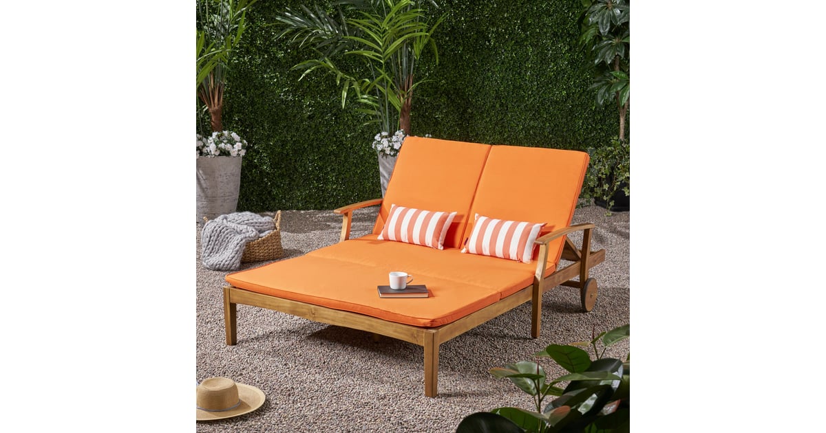 Antonia Double Reclining Teak Chaise Lounge with Cushion Best Outdoor Furniture on Sale For