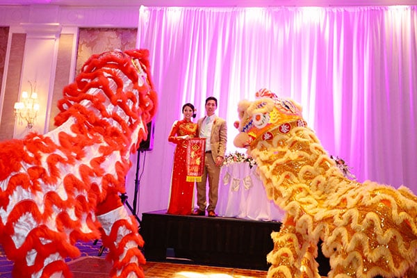 The dragon dance is a Chinese wedding custom, and these mythical creatures are associated with good luck, longevity, and wisdom. Check out more fun cultural traditions to include in your wedding.