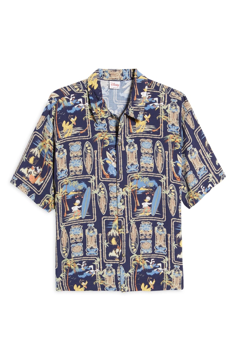 For a Summer Coverup: Unisex Secondhand Mickey & Friends Button-Up Aloha Shirt