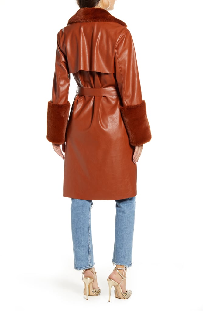 BlankNYC Faux Leather Coat With Faux Fur Trim