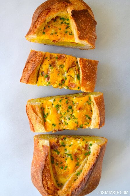 Cheesy Baked Egg and Bacon Boats