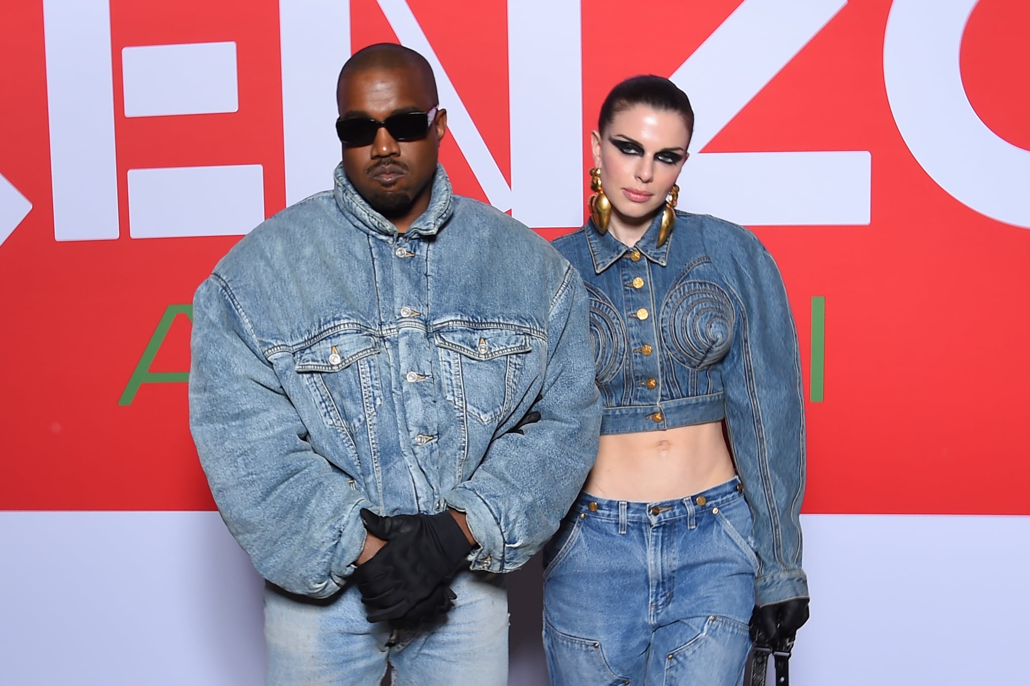 PARIS, FRANCE - JANUARY 23: (EDITORIAL USE ONLY - For Non-Editorial use please seek approval from Fashion House)  Ye and Julia Fox attend the Kenzo Fall/Winter 2022/2023 show as part of Paris Fashion Week on January 23, 2022 in Paris, France. (Photo by Stephane Cardinale - Corbis/Corbis via Getty Images)