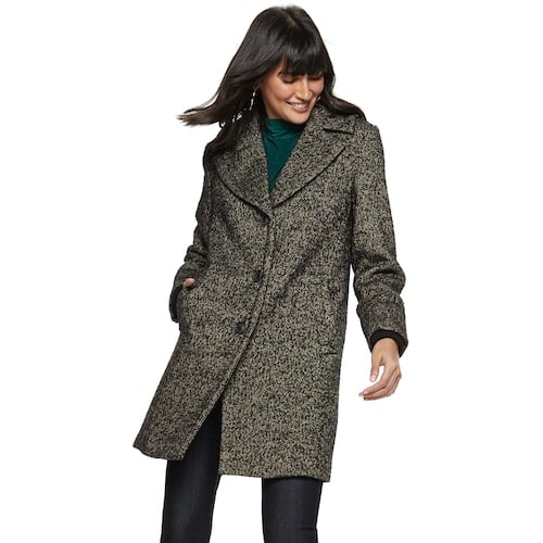 Nine West Tweed Single-Breasted Wool-Blend Coat