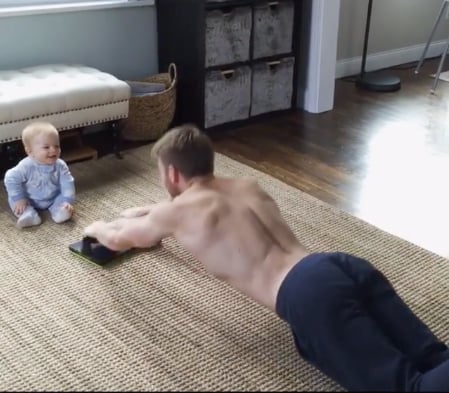 Dad Working Out With Cute Kids Using Flyup | Video