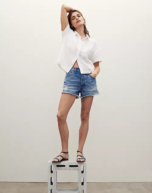 Madewell Relaxed Denim Shorts in Homecrest Wash: Ripped Edition