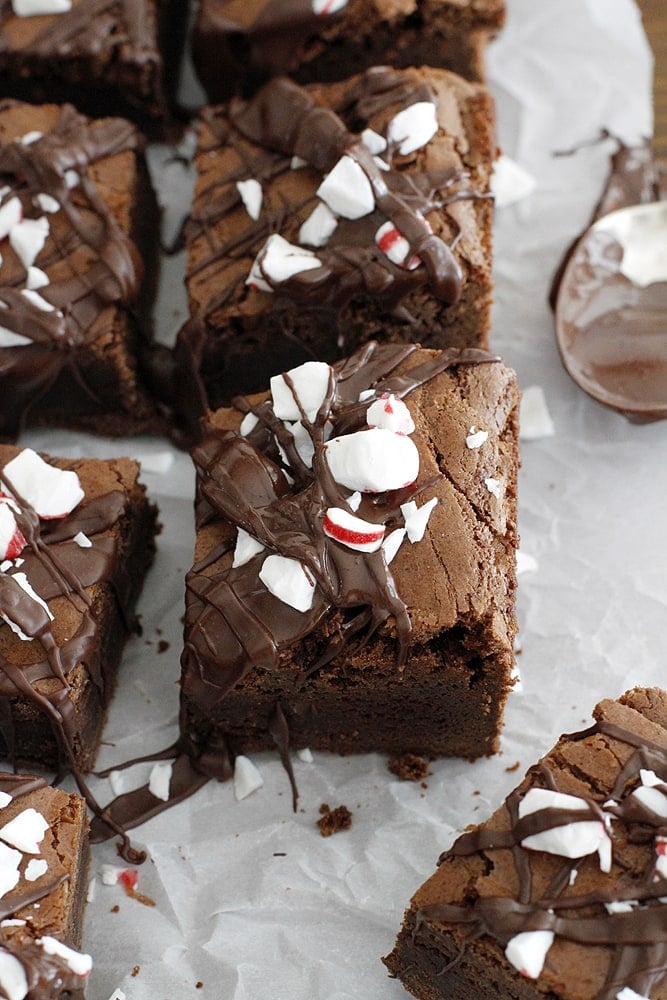 Thick and Fudgy Dark Chocolate Peppermint Mocha Brownies