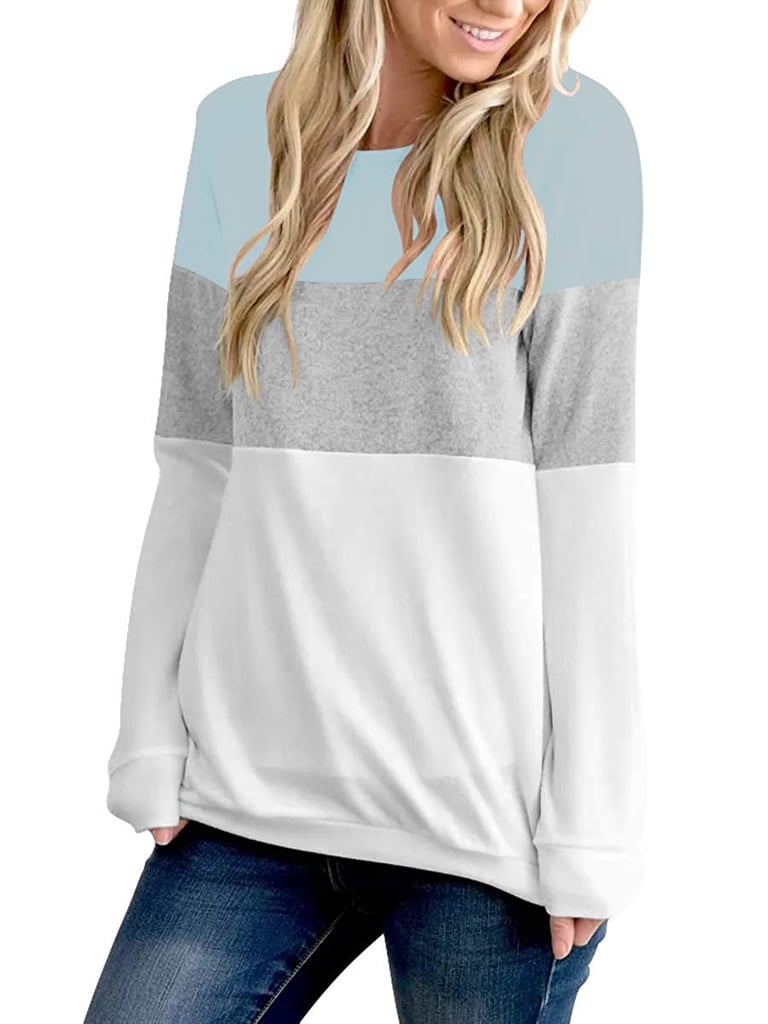 Anrabess Crewneck Triple Colorblock Pullover Sweatshirt
