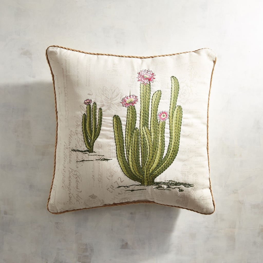 Embroidered Blooming Cactus Pillow