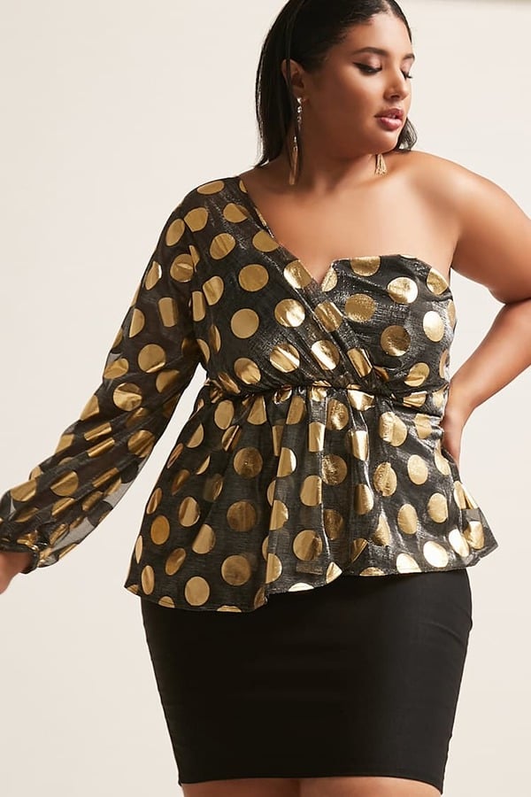 Forever 21 Metallic Polka Dot One-Shoulder Top