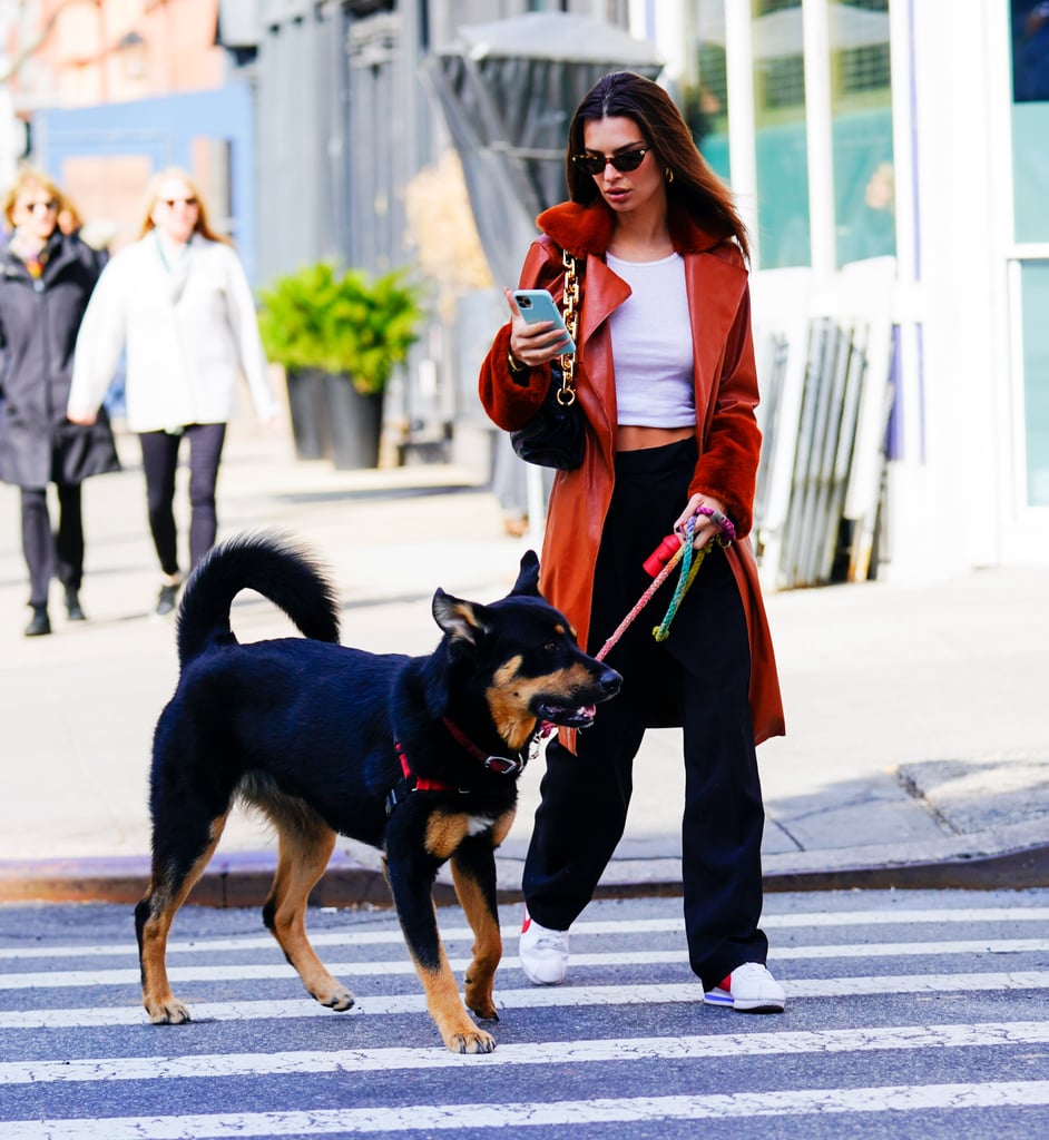 Emily Ratajkowski Wearing a Faux-Fur Vegan Leather Coat in NYC