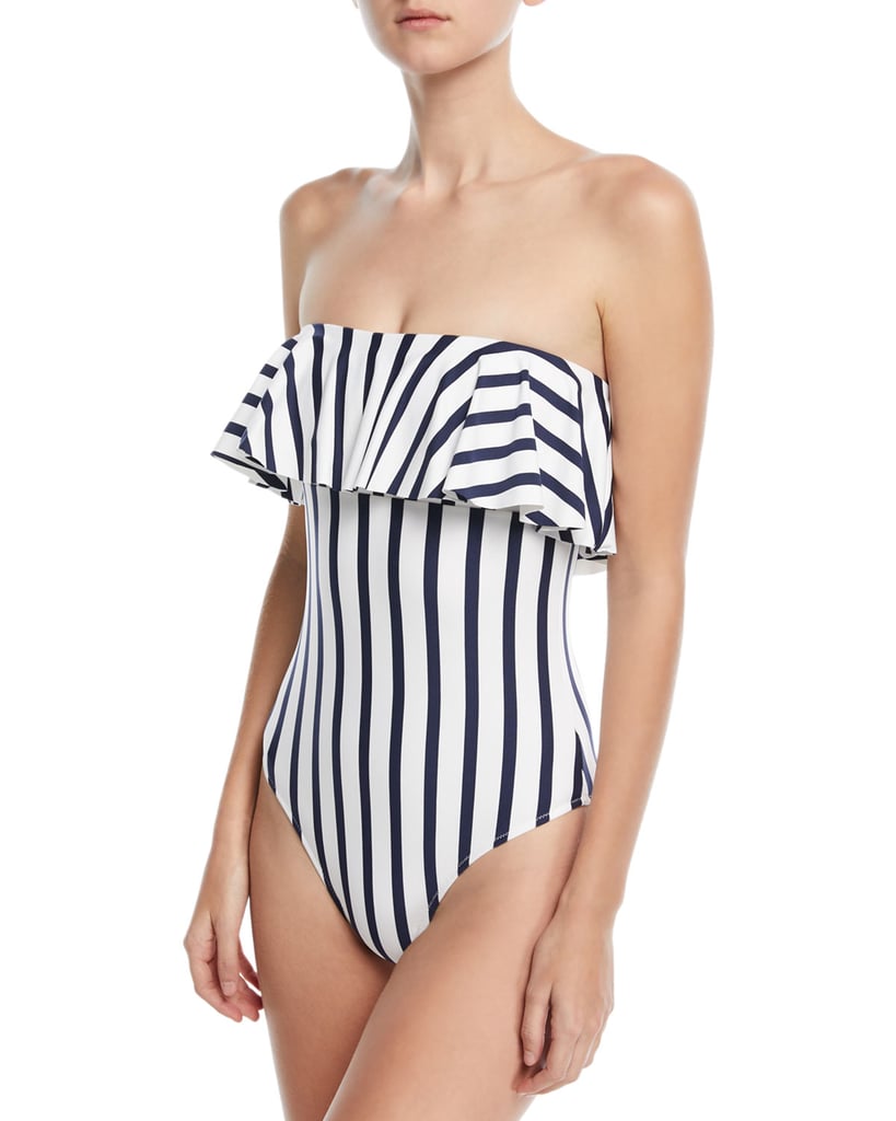 Milly Strapless Ruffle Top Striped One Piece Swimsuit Demi