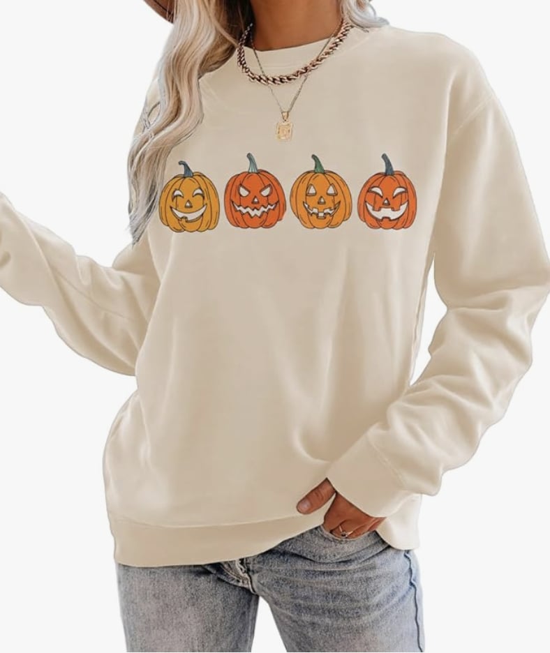 HUMMHUANJ Crewneck Sweatshirts Women's Halloween Pumpkin Face,downtown girl  aesthetic clothes,crewneck sweatshirt women,cheap cute stuff under 5