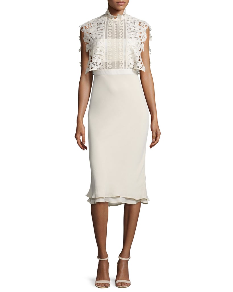 Self Portrait Collared Chiffon & Lace Midi Dress ($510)