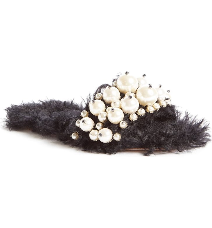 Miu Miu Women's Embellished Faux Fur Slipper ($950) | Hailey Baldwin ...