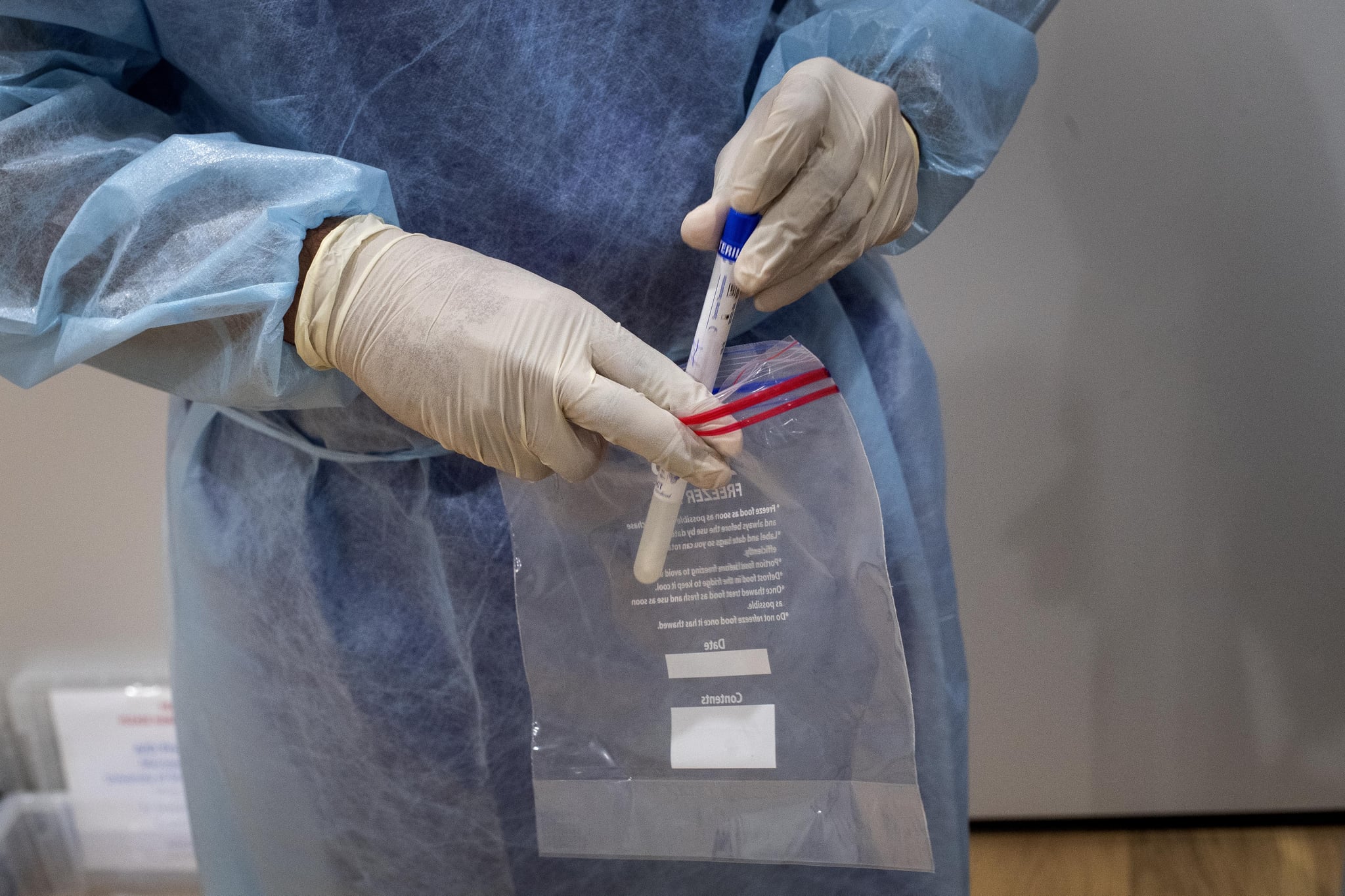 A coronavirus testing swab for staff from Legal and General being tested ahead of returning to their Head Office in London. (Photo by Victoria Jones/PA Images via Getty Images)