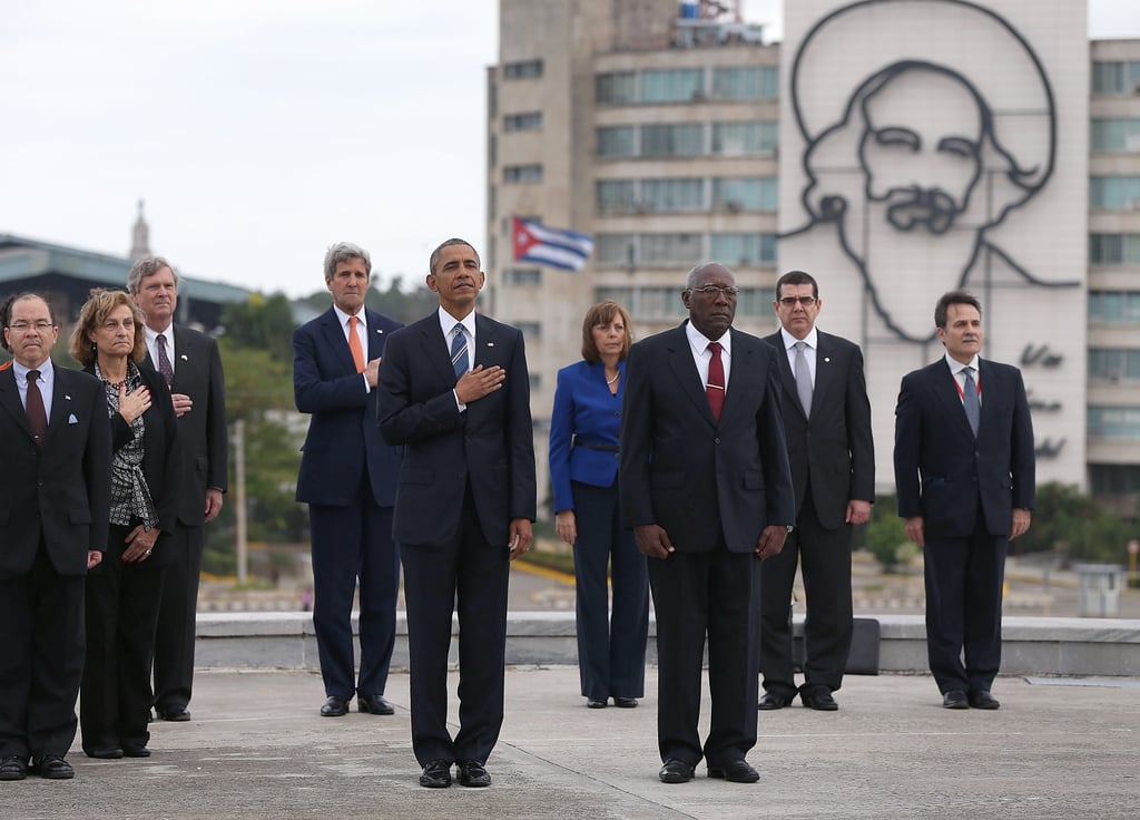 President Obama stood next to Salvador Sanchez Mesa, Vice President of the Council of Ministry, during a wreath-laying ceremony on March 21 at the Jose Marti memorial in Havana's Revolution Square.