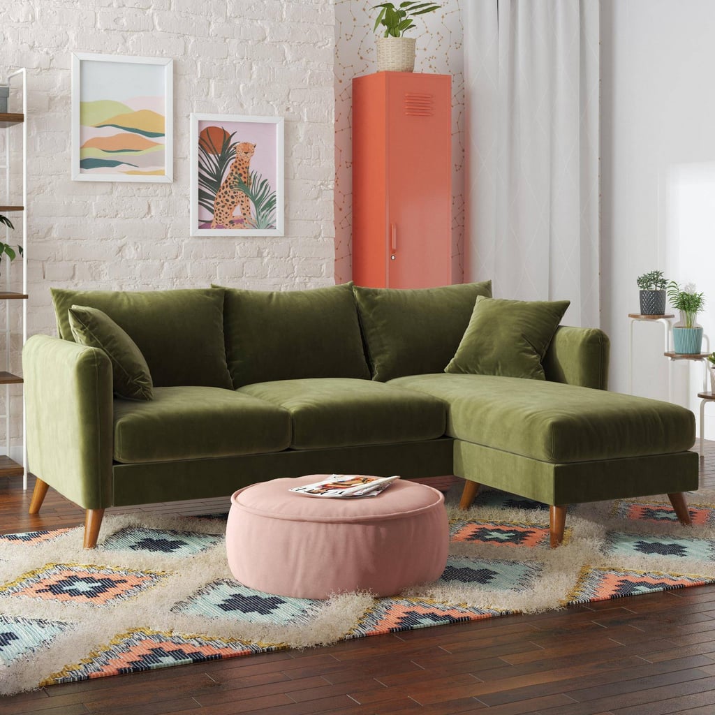 A Velvet Sectional: Novogratz Magnolia Sectional Sofa with Pillows