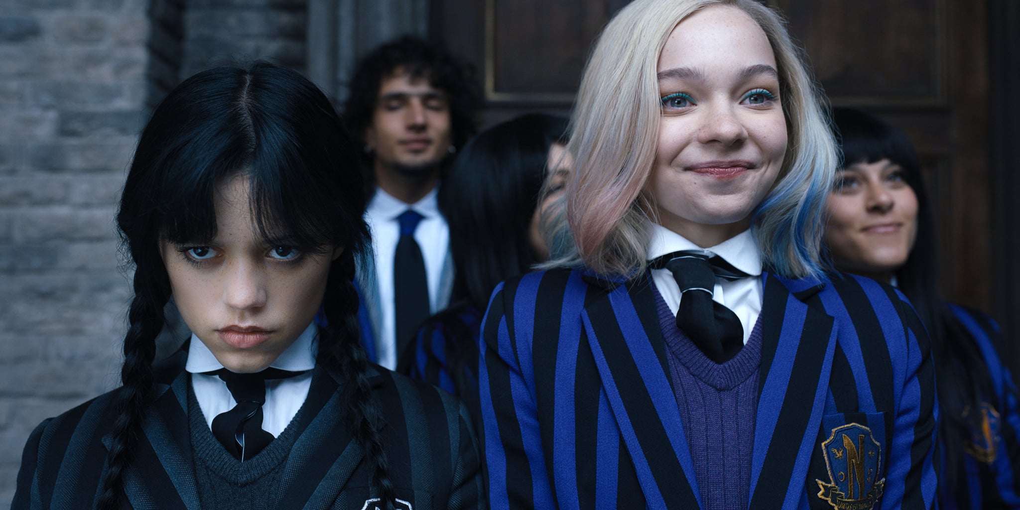Wednesday. (L to R) Jenna Ortega as Wednesday Addams, Emma Myers as Enid Sinclair in episode 102 of Wednesday. Cr. Courtesy of Netflix  2022