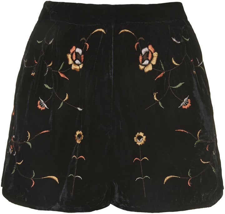 Topshop Embroidered Velvet  Shorts