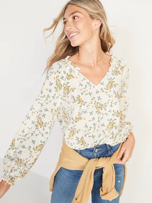 Old Navy Floral-Print Split-Neck Poet Blouse