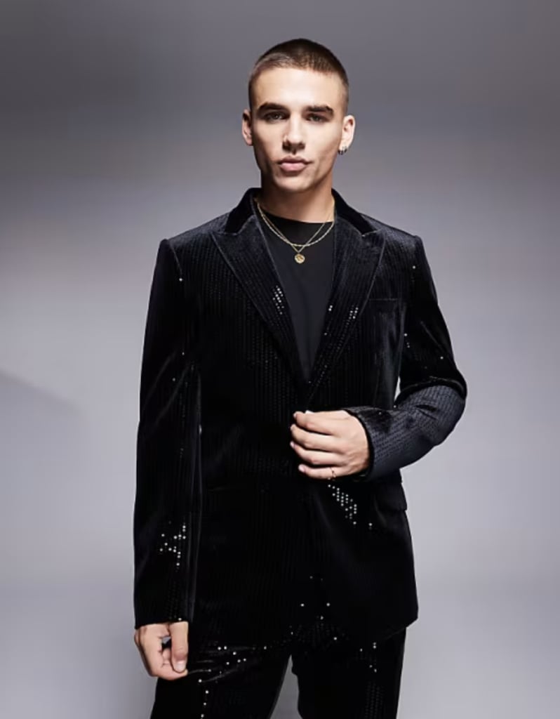 ASOS Design Skinny Suit Jacket in Velvet Sequin