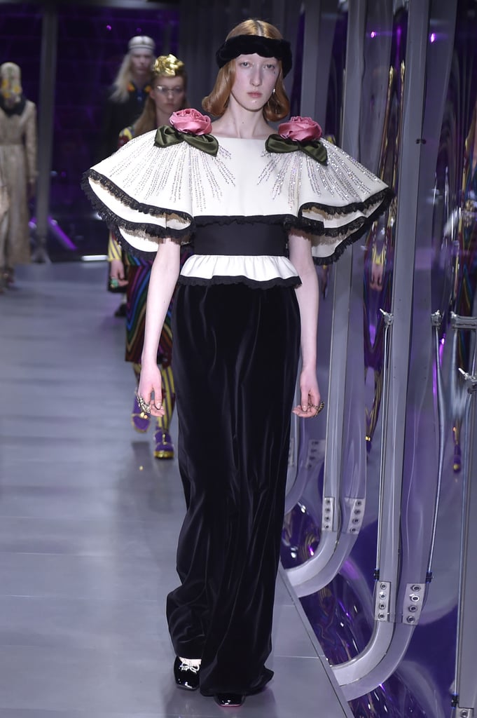 We can easily imagine Cate in this black and white Gucci design with strong sleeves and rose appliqués at the shoulders.